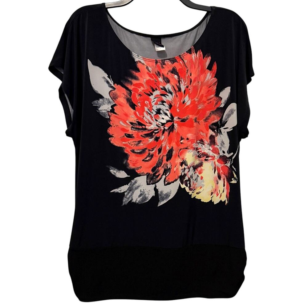 Wrapper Black Pink Floral Top Womens 1X